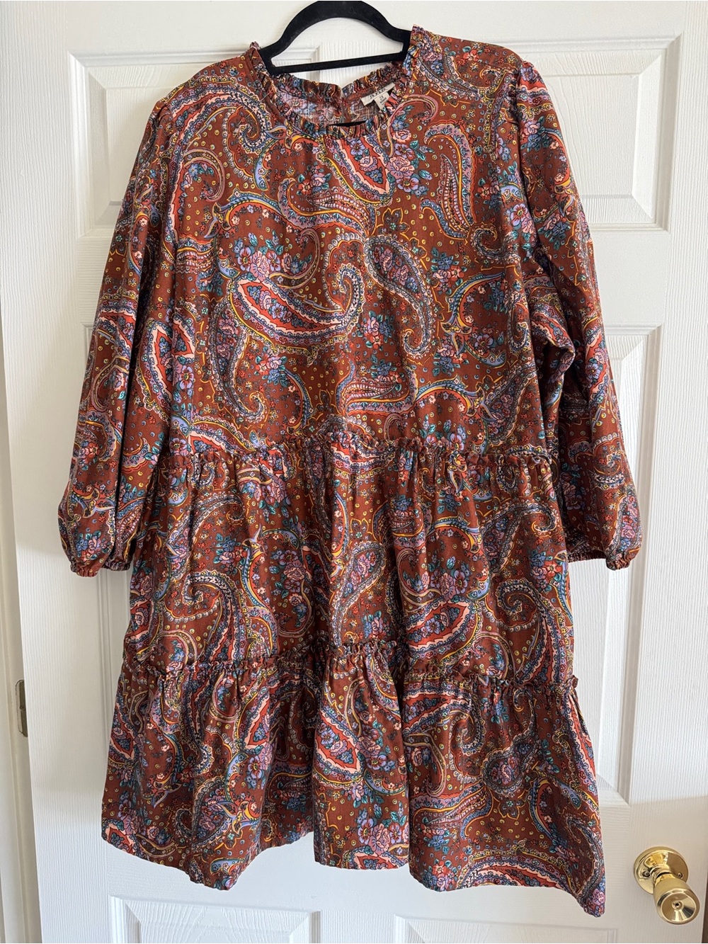 a.n.a A New Approach Paisley Tiered Dress 2X Long Sleeve Boho